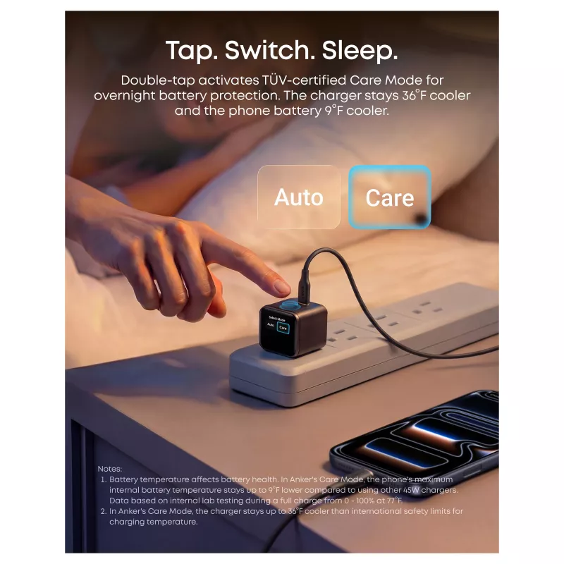 Anker Nano Charger 45W GaN USB-C Ładowarka z ActiveShield 5.0, Czujnikiem Dotykowym, SmartDisplay, Rozpoznawaniem iPhone, Pomarańczowy
