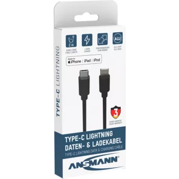 ANSMANN 1700-0107 Kabel Lightning na USB-A 2 m Czarny Certyfikat MFi