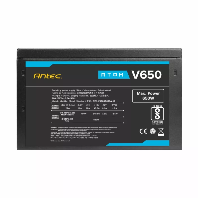 Antec Atom V650 Niemodularny zasilacz - 650W, 80 PLUS White, ATX, 120mm cichy wentylator