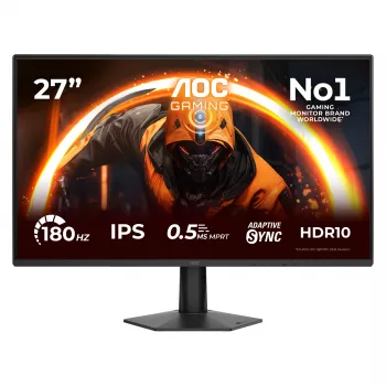 AOC 27G50F 27 inch Full HD IPS Gaming Monitor, 1920x1080, 180Hz, 4ms, HDR10, FreeSync Premium, HDMI/DisplayPort, VESA, Czarny