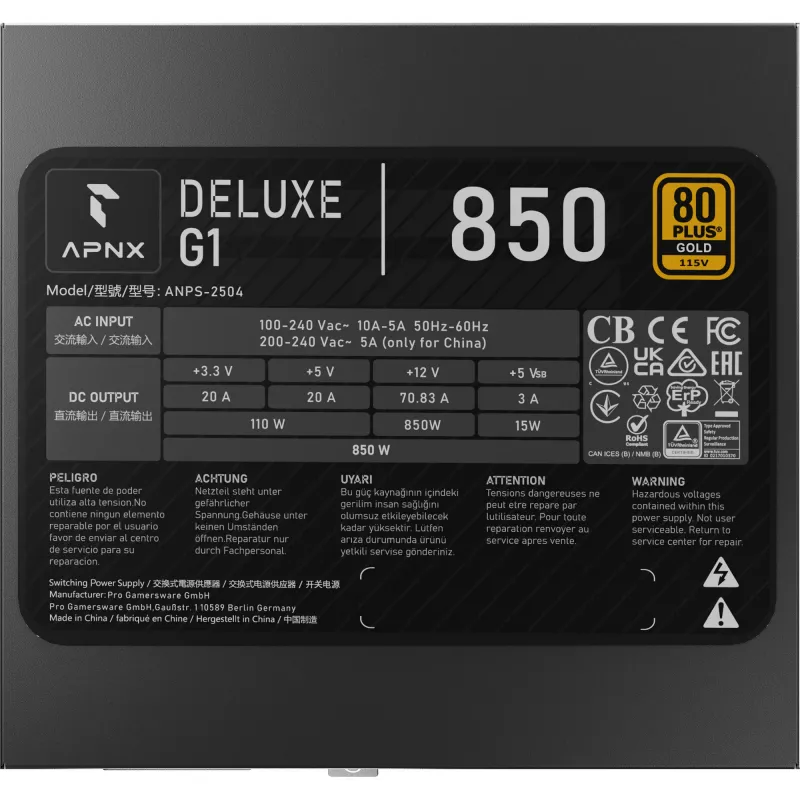 APNX DELUXE G1 850 850W 80 PLUS Gold Fully Modular ATX Power Supply Black