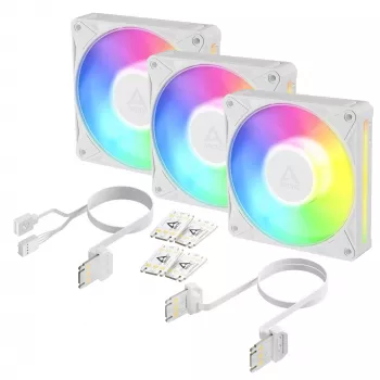 Arctic BioniX P12 A-RGB White 3-Pack – 120mm PWM Wentylator obudowy z adresowalnym RGB i łańcuchem, 450-3000 RPM
