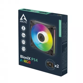 Arctic BioniX P14 A-RGB wentylator obudowy 140 mm PWM z łańcuchem, 400–2500 obr./min, 186 m³/h, czarny