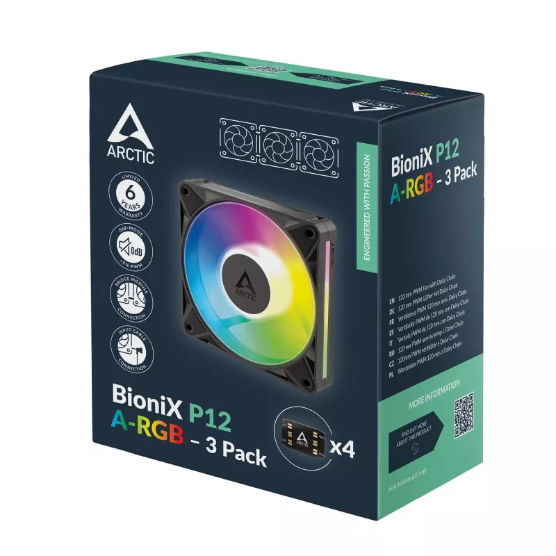 Arctic BioniX P14 A-RGB 140mm PWM Fan 3-Pack - Czarny - Addressable RGB, 2500 RPM, 186 m³/h