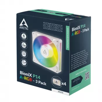 Arctic BioniX P14 A-RGB (Biały) Zestaw 3 szt. | 140 mm wentylator obudowy PWM z podświetleniem A-RGB, 400–2500 obr./min