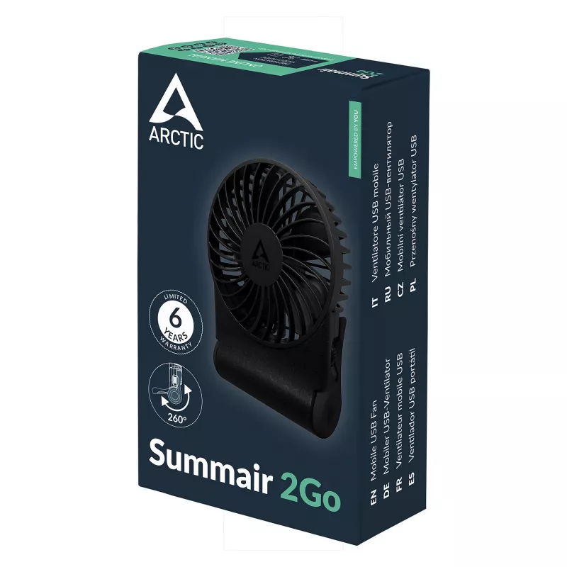 Arctic Summair 2Go Akumulatorowy Wentylator Biurkowy - 10 cm (Czarny)