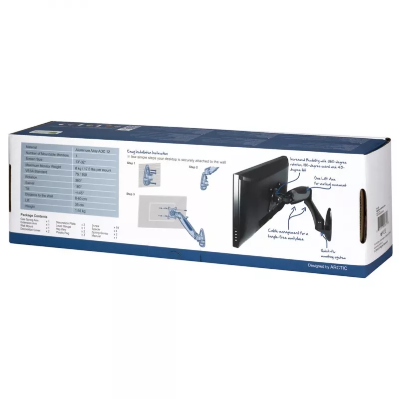 Uchwyt Arctic W1-3D do wyświetlaczy LCD - stop aluminium - rozmiar ekranu do 109,2 / 124 cm