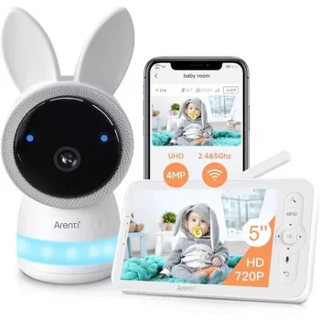 ARENTI AINanny A4 Kit Plus – 2K QHD Wideo Elektroniczna Niania z 5-calowym ekranem HD, Wi-Fi, Noktowizor i Dwukierunkowy Audio