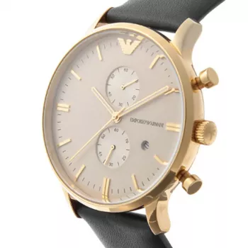 ARMANI AR0386 Męski Klasyczny Zegarek Kwarcowy Analogowy 40mm Srebrna Tarcza Brązowy Pasek Skórzany