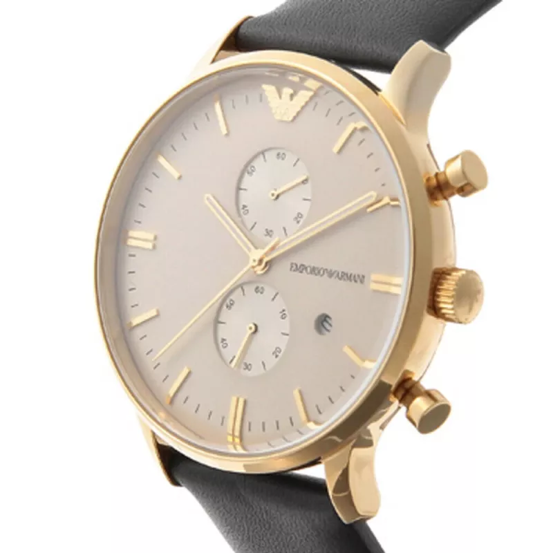 ARMANI AR0386 Męski Klasyczny Zegarek Kwarcowy Analogowy 40mm Srebrna Tarcza Brązowy Pasek Skórzany