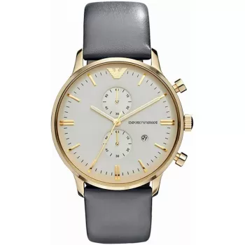ARMANI AR0386 Męski Klasyczny Zegarek Kwarcowy Analogowy 40mm Srebrna Tarcza Brązowy Pasek Skórzany