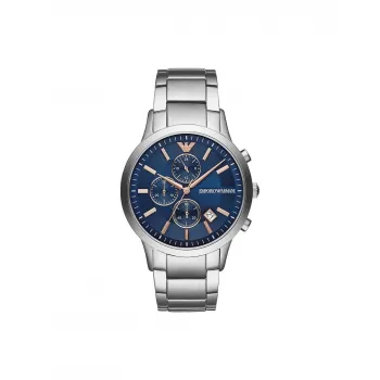 Armani AR11458 Męski zegarek kwarcowy z niebieską tarczą i bransoletą ze stali nierdzewnej, 43 mm