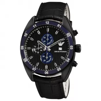 Zegarek męski ARMANI AR5916 z kwarcowym chronografem, 42 mm, czarna tarcza, koperta ze stali szlachetnej w kolorze różowego złota i bransoleta z silikonu