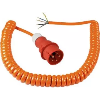 AS SCHWABE CEE kabel spiralny z wtyczką CEE i otwartym końcem (400V / 16A | IP44 | H07BQ-F 5G2.5 | 1m - 5m rozciągliwy) - Pomarańczowy 70432