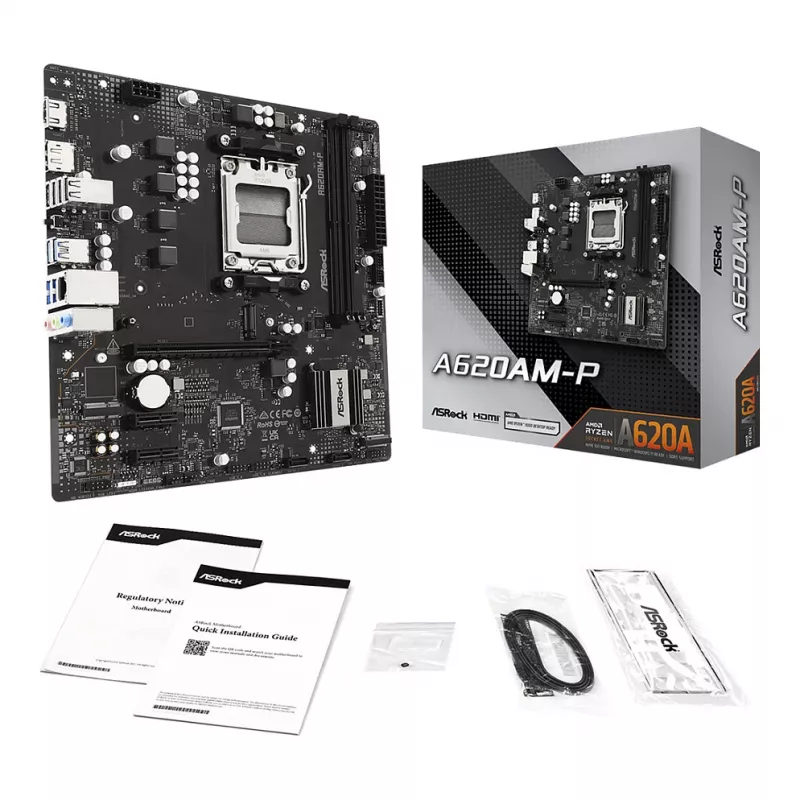 ASRock A620AM-P AMD A620 AM5 Micro ATX Płyta główna (DDR5, HDMI, DisplayPort, M.2)