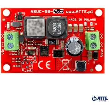 ATTE ASUC-50-480-OF Przemysłowy przetwornica DC/DC, wejście 48V, wyjście 12V 4A, montaż na szynę DIN