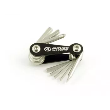 Author AHT Expert 8 składany klucz imbusowy multi-tool ze śrubokrętami PH2 i SL5, stal chromowo-wanadowa, korpus aluminiowy, srebrno-czarny