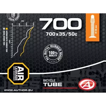 Author Tube AT-CROSS-700C Wide FV48 700x35/50C (Czarny) - Dętka butylowa z zaworem Presta 48 mm