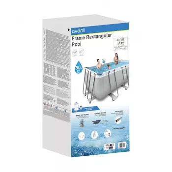 AVENLI Szary Prostokątny Basen Ramowy 400x207x122 cm z pompą filtrującą, drabinką i pokrywą