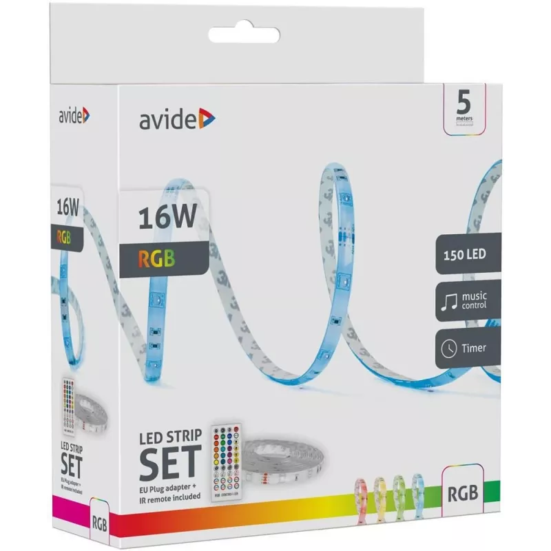 Avide Taśma LED Blister 12V 16W RGB 5m z pilotem IR