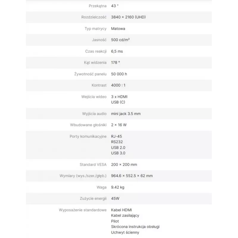 AVTEK DS2 43 4K UHD Monitor Informacyjny