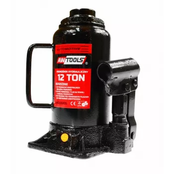 AWTOOLS 12-tonowy podnośnik hydrauliczny butelkowy, zakres podnoszenia 217-405 mm, stal wytrzymała, czerwono-czarny