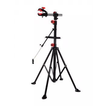 AWTOOLS Stojak do naprawy roweru 30kg z obrotowym uchwytem 360°, składany statyw, tacka na narzędzia, regulacja wysokości 107-190cm, czarno-czerwony