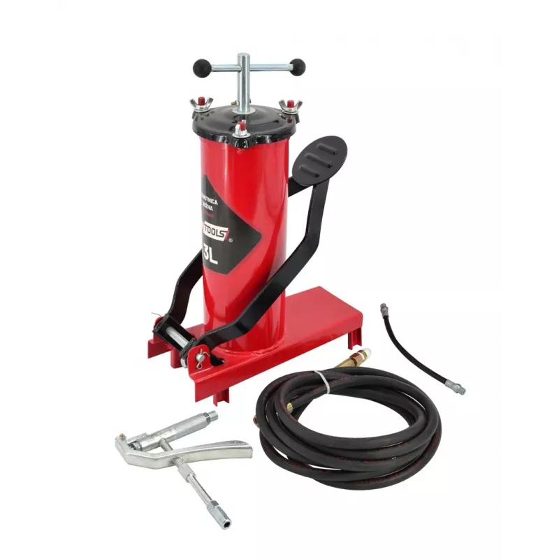 AWTOOLS AW15940 Pompka nożna - jednocylindrowa, 10 BAR, manometr analogowy, stalowa rama, czarno-srebrna