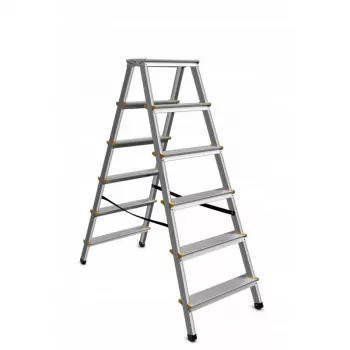 AWTOOLS AW23029 Aluminiowy składany stołek-drabina, 6 stopni, nośność 150 kg, EN 131, srebrny