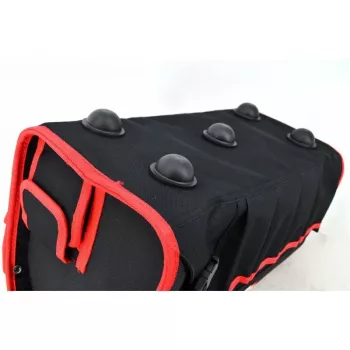 AWTOOLS AW30661 Przenośny pojemnik na narzędzia, 480 x 250 x 250 mm, polipropylen o wysokiej odporności na uderzenia, czarny z czerwonymi akcentami, metalowe zatrzaski, oczko na kłódkę, składany uchwyt, 2 organizery w pokrywie