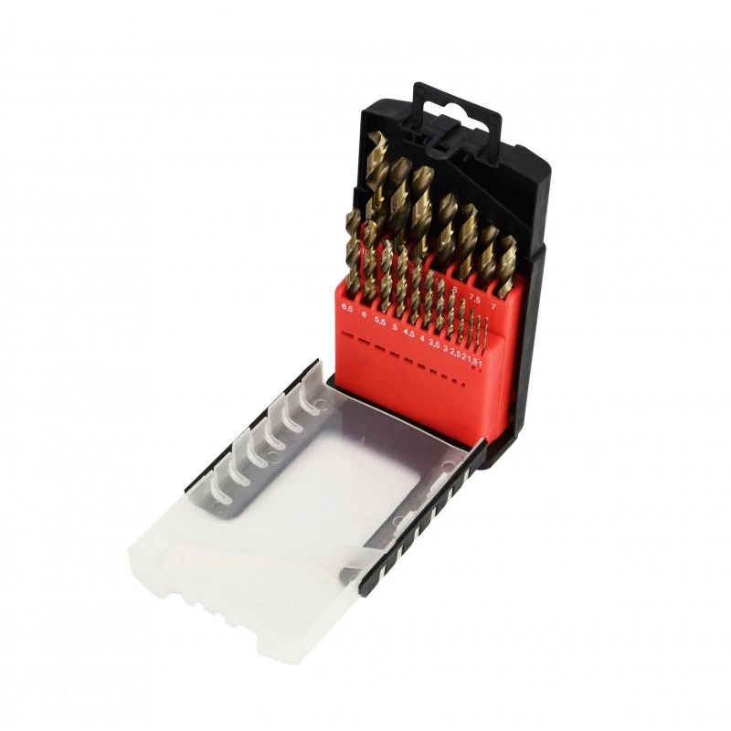 Zestaw wierteł kobaltowych do metalu AWTOOLS, 19 sztuk, 1.0-10.0mm, HSS-Co M35, DIN 338
