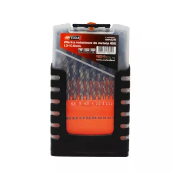 Zestaw wierteł kobaltowych do metalu AWTOOLS, 19 sztuk, 1.0-10.0mm, HSS-Co M35, DIN 338