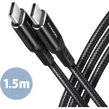 AXAGON BUCM-CM15AB USB-C do USB-C 2.0 Kabel, 1,5m, PD 60W, 3A, Pleciony - Czarny