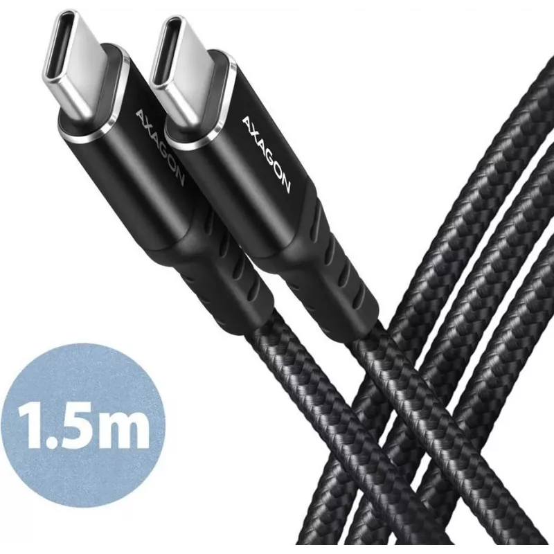 AXAGON BUCM-CM15AB USB-C do USB-C 2.0 Kabel, 1,5m, PD 60W, 3A, Pleciony - Czarny