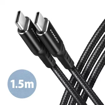 AXAGON BUCM-CM15AB USB-C do USB-C 2.0 Kabel, 1,5m, PD 60W, 3A, Pleciony - Czarny