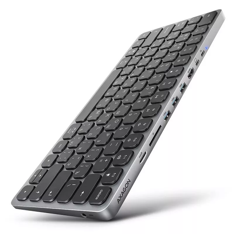 AXAGON HMC-KB-CRL Klawiatura USB-C z hubem 9-in-1, HDMI 4K, PD 100W, Gigabit Ethernet, czytnik kart, czarna