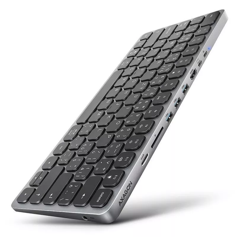 AXAGON HMC-KB-US Klawiatura USB-C z hubem 9-w-1, US QWERTY, 4K HDMI, Gigabit LAN, czytnik kart, 0.6m