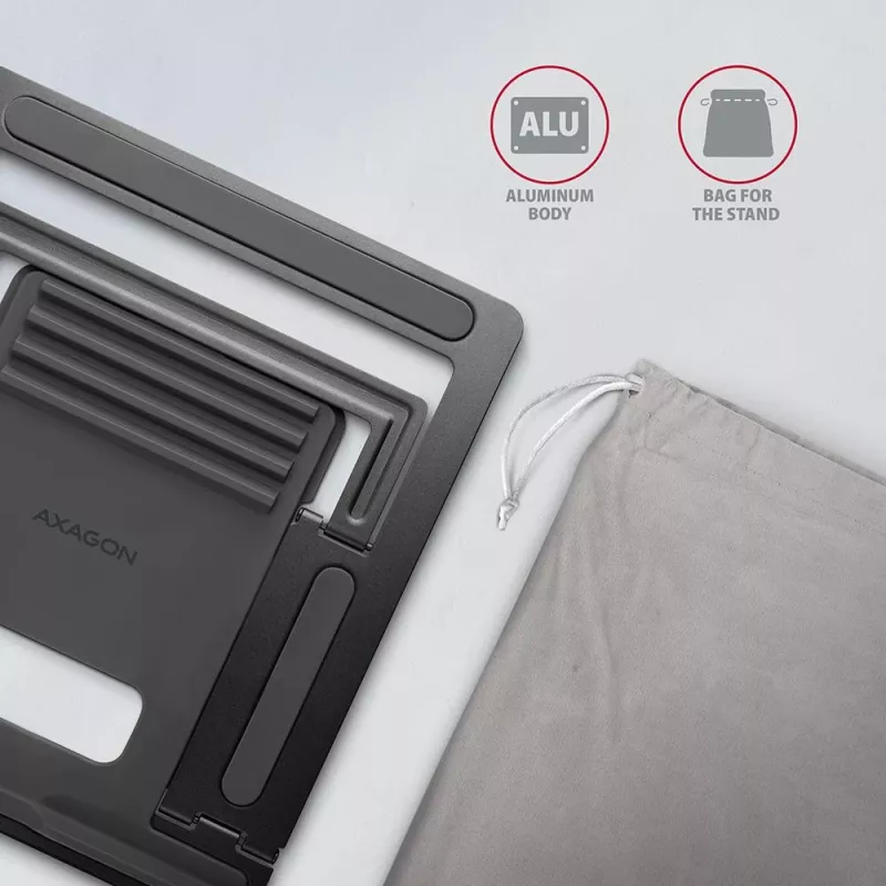 AXAGON STND-L Podstawka pod notebook 10-16 cali Aluminiowa Składana Regulowana wysokość Srebrna