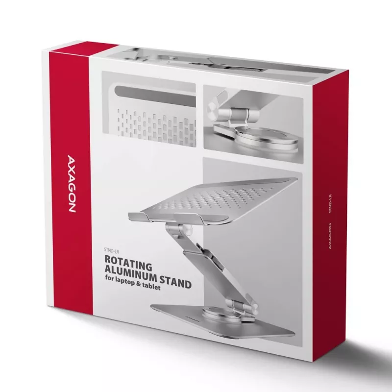 AXAGON STND-LR 360° Obrotowa aluminiowa podstawka pod laptopa dla laptopów 10 inch-17 inch, srebrna