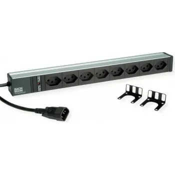 Bachmann 19-calowa 1U 8-krotna listwa zasilająca PDU z kątowymi gniazdami C13 90° i wejściem C14, kabel 2m (800.4023)