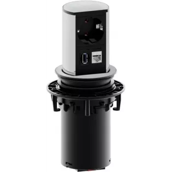 Bachmann ELEVATOR Wpuszczany Panel Podnoszony do Biurka z Gniazdem Schuko, RJ45 Cat 6, USB 3.0 Typ A - Matowy Chrom (928.005)