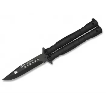 Nóż motylkowy Balisong K25 02131 Czarny Ostrze Clip Point ze stali nierdzewnej 440 Rękojeść aluminiowa