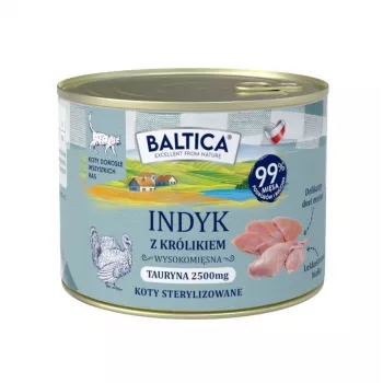 BALTICA Smaki Regionów Mokra karma dla dorosłych kotów z indykiem i królikiem 185g puszka