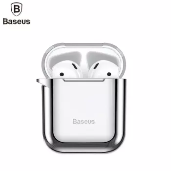 Baseus Apple Metallic Shining Ultra-cienki Silikonowy Futerał Ochronny z Karabińczykiem do AirPods 1 / 2 Srebrny