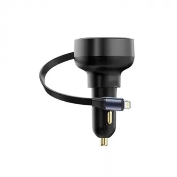 Ładowarka samochodowa Baseus Enjoyment Pro, szybkie ładowanie, Type-C żeński, Lightning męski (0,75m) z wbudowanym kablem zwijanym, 55W, czarny, EU