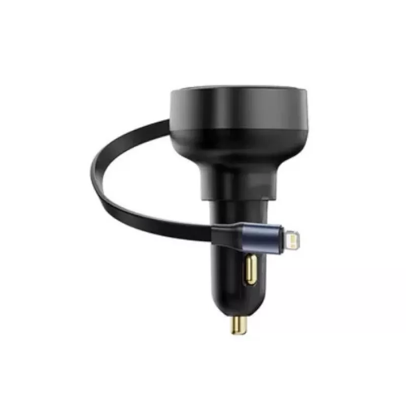 Ładowarka samochodowa Baseus Enjoyment Pro, szybkie ładowanie, Type-C żeński, Lightning męski (0,75m) z wbudowanym kablem zwijanym, 55W, czarny, EU