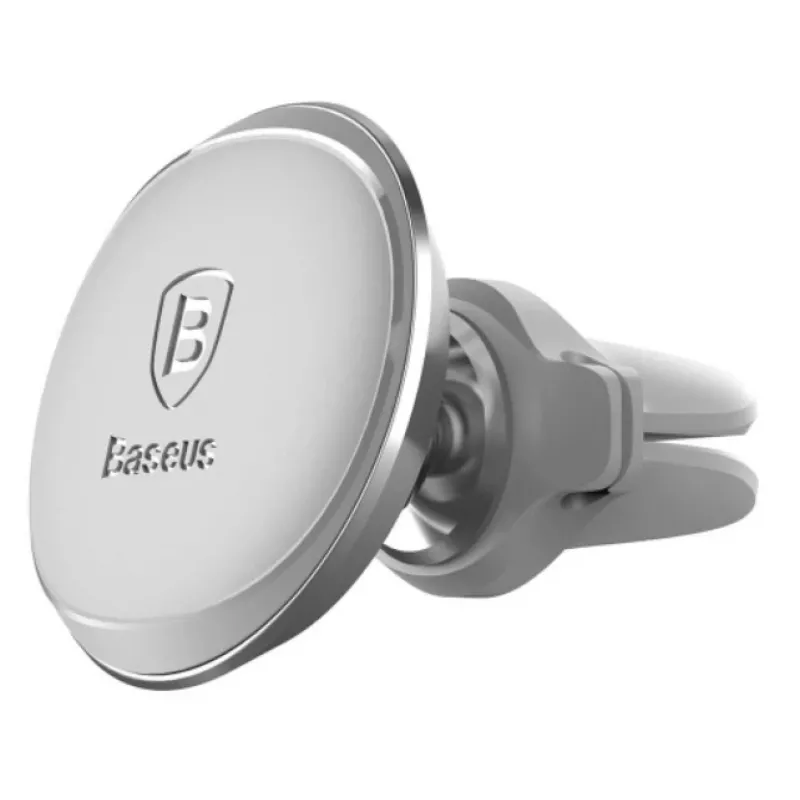 Baseus Uchwyt magnetyczny do telefonu samochodowy (nawiew) 360° z klipsem na kabel, srebrny