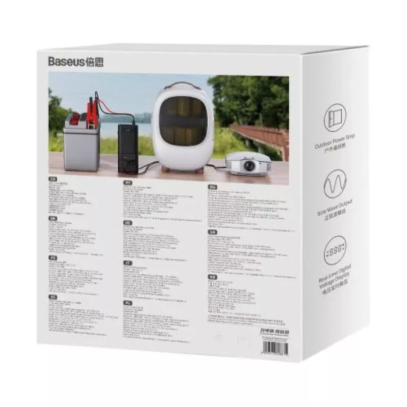 Baseus Car Power Inverter IGBT 300W/220V z podwójnymi gniazdami EU, USB-C PD, USB-A QC, przewodami z zaciskami akumulatora i zapalniczki, czarny (CGNB010101)