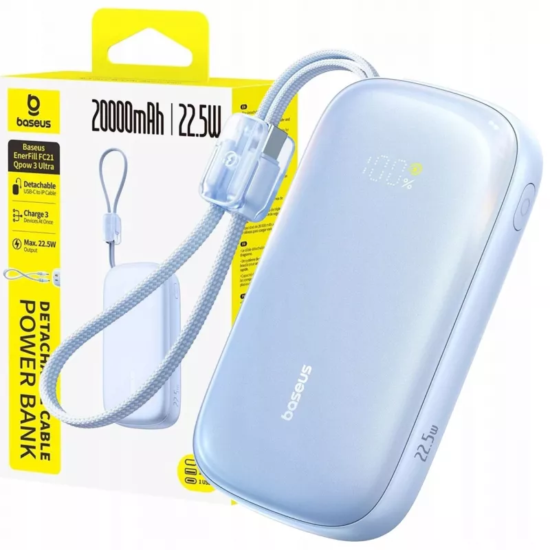 Baseus EnerFill FC21 Qpow 3 Ultra 20000 mAh 22.5W Power Bank Niebieski