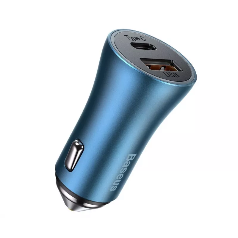 Baseus Golden Contactor Pro Dual Quick Car Charger 40W z kablem USB-C na Lightning 1m Niebieski